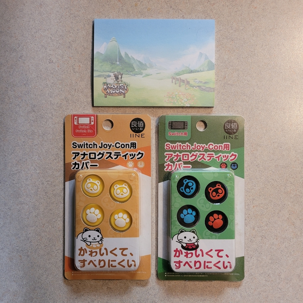 Lot of 2 Nintendo Switch Joy-Con Analog Stick 4pk Covers & Harvest Moon Notepad